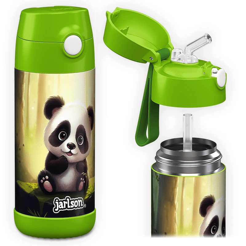 Levně Dětská nerezová termoláhev s brčkem JARLSON CHARLI Panda 350 ml