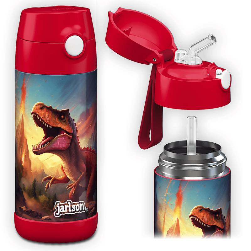 Levně Dětská nerezová termoláhev s brčkem JARLSON CHARLI Dinosaurus II 350 ml