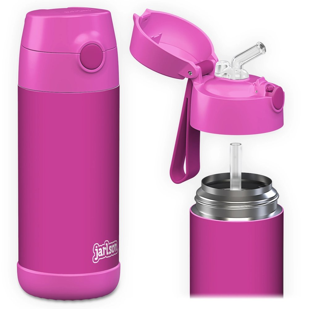 Levně Dětská nerezová termoláhev s brčkem JARLSON CHARLI Magenta 350 ml