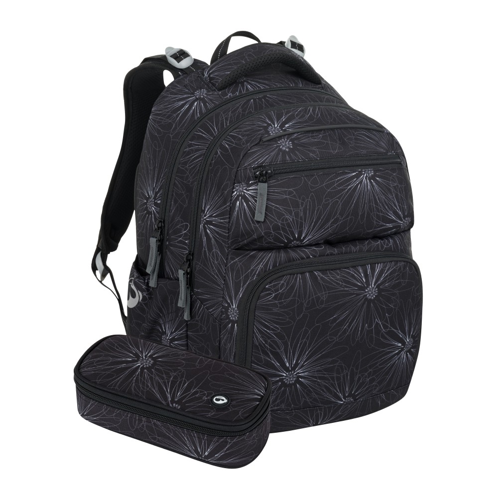Levně Bagmaster ZIPSTER 25 A školní set – černý s bílými květy