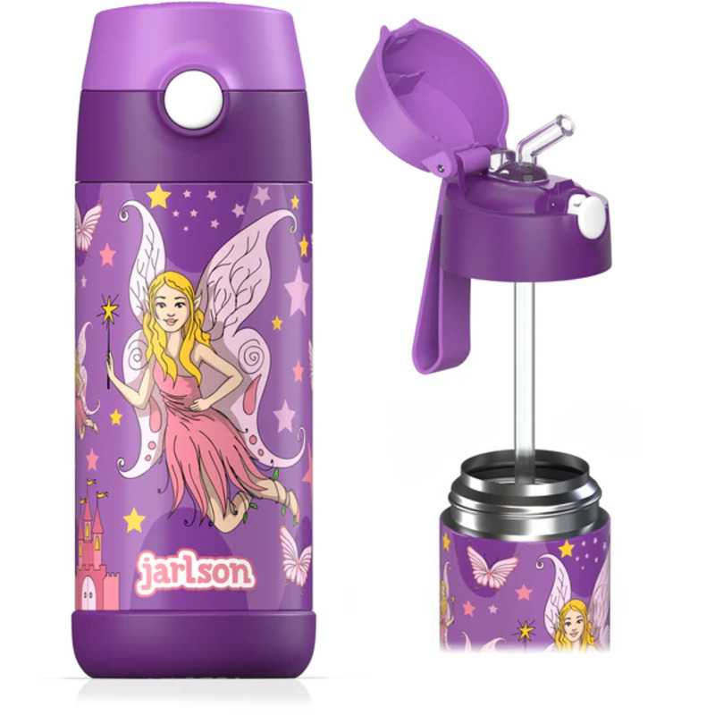 Levně Dětská nerezová termoláhev s brčkem JARLSON CHARLI Víla 350 ml