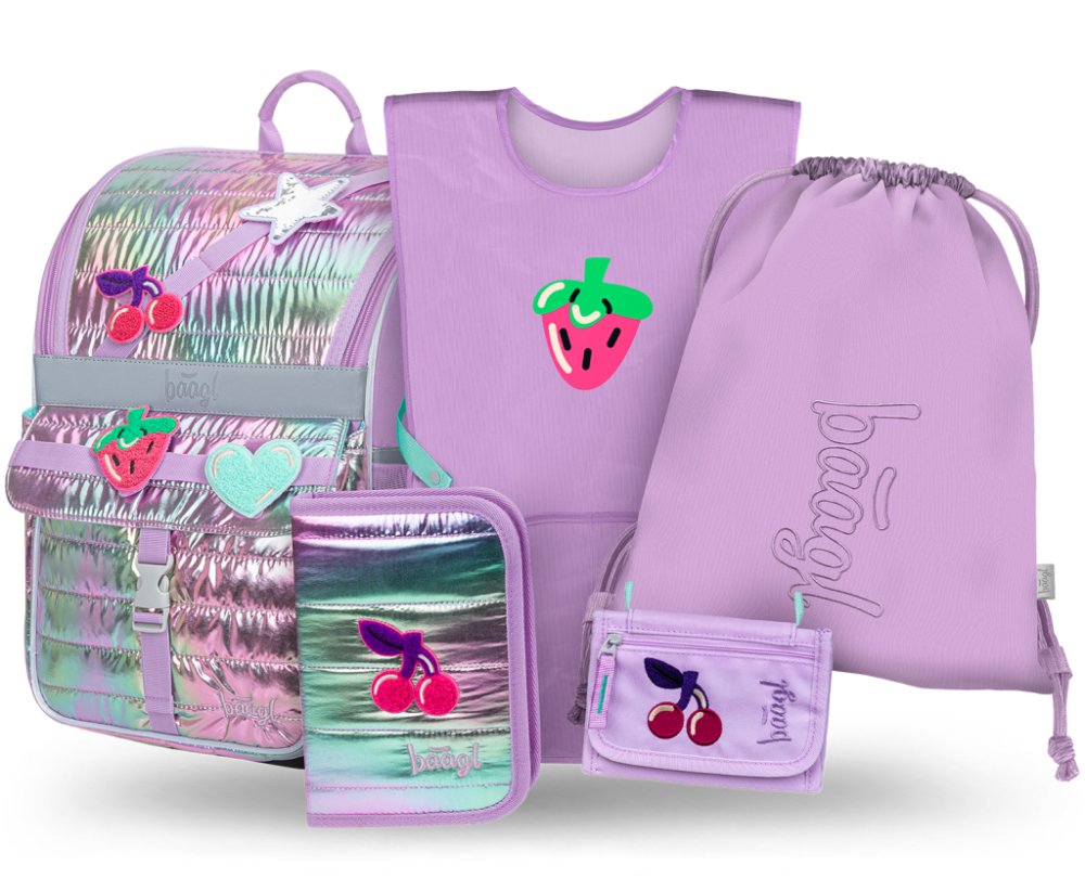 Baagl Školní set Zippy Lavender II – aktovka, penál, sáček, peněženka, zástěrka