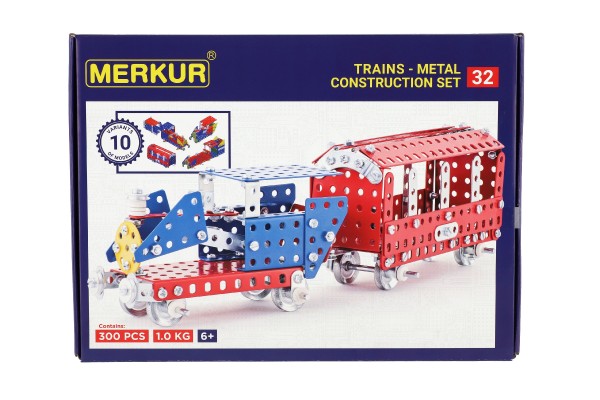 Stavebnice MERKUR 032 Železniční modely 10 modelů 300ks v krabici 36x27x3cm - Merkur Toys