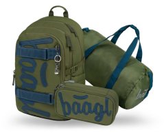 BAAGL SET 3 Skate Olive: batoh, penál, sportovní taška GRS - Baagl
