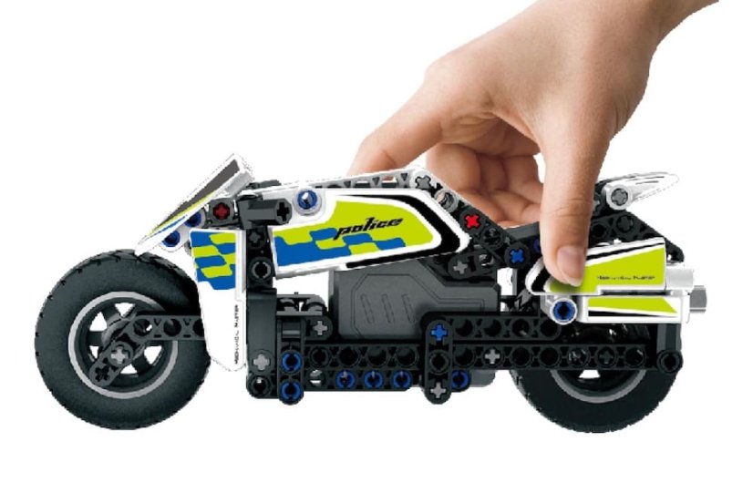 Stavebnice iM.MASTER policejní motorka na zpětné natažení plast 193 dílků v krabici 29x20x6cm
