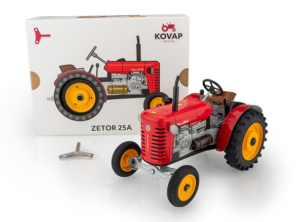 Traktor Zetor 25A červený na klíček kov 15cm 1:25 v krabičce Kovap - Kovap