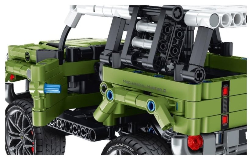 Stavebnice iM.MASTER terénní auto plast 474 dílků na zpětné natažení v krabici 31x23x6,5cm