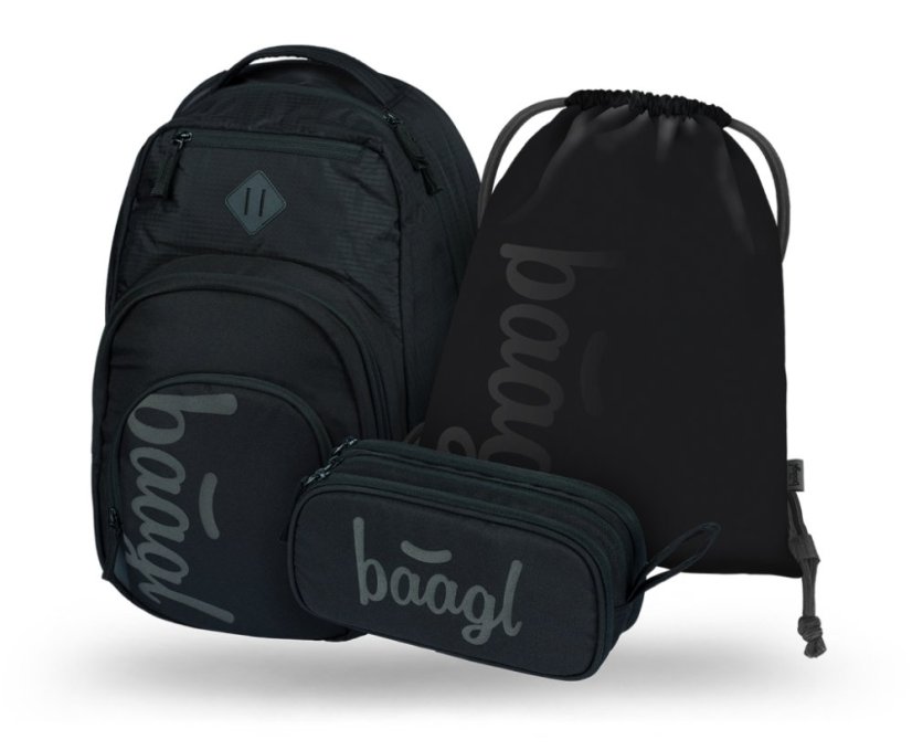 BAAGL 3 SET Coolmate Black: batoh, penál, sáček - Baagl