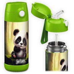 Detská termo fľaša z nerezovej ocele so slamkou JARLSON CHARLI Panda 350 ml