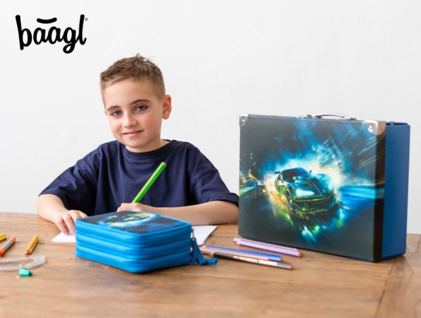 BAAGL 6 SET Zippy Závodné auto: aktovka, peračník, vrecko, dosky A4, box na desiatu, kufrík
