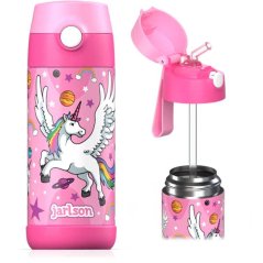 Dětská nerezová termoláhev s brčkem JARLSON CHARLI Unicorn 350 ml
