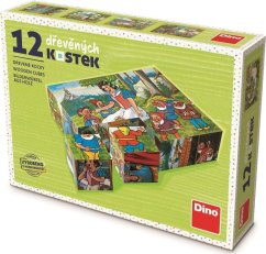 Dřevěné kostky Sněhurka - 12 kostek
