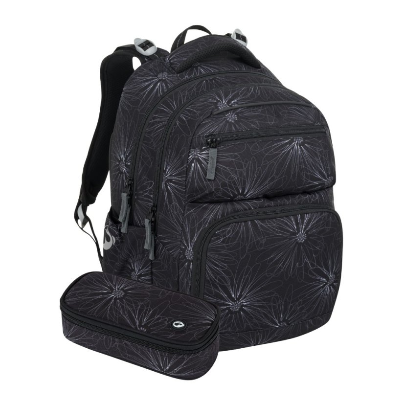 Bagmaster ZIPSTER 25 A studentský set – černý s bílými květy - Bagmaster