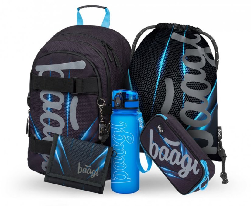 BAAGL SET 5 Skate Bluelight: batoh, penál, sáček, láhev, peněženka - Baagl