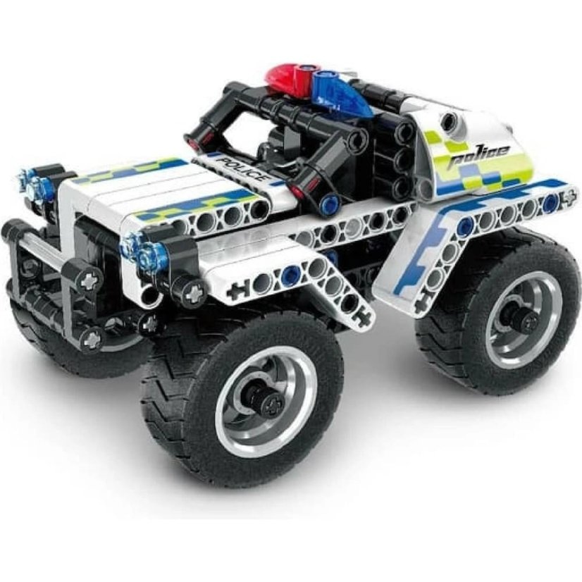 Stavebnice iM.MASTER policejní auto plast 199 dílků na zpětné natažení v krabici 29x20x6cm