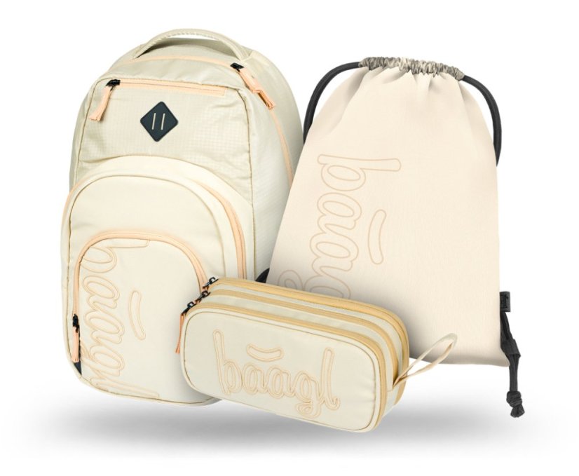 BAAGL 3 SET Coolmate Beige: batoh, penál, sáček - Baagl