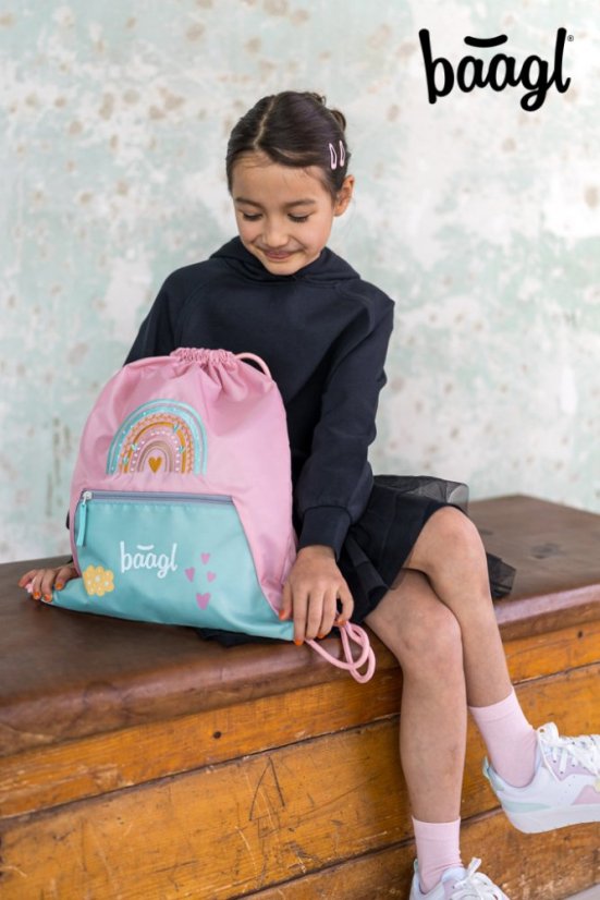 BAAGL 3 SET Zippy Duha růžový: aktovka, penál, sáček