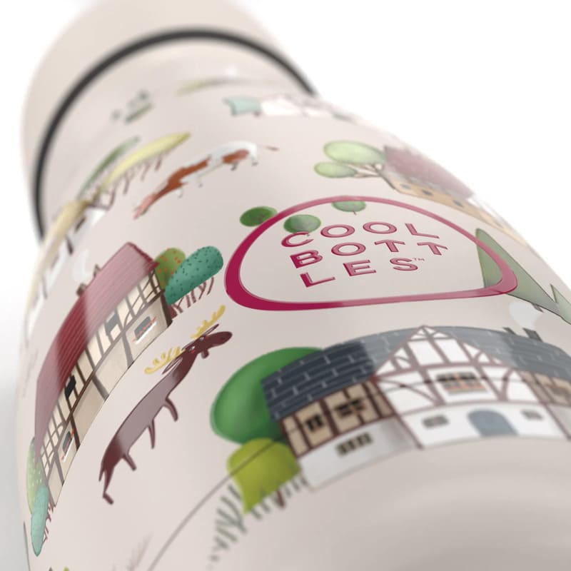 Dětská nerezová termolahev COOL BOTTLES Kids Tudor Village třívrstvá 350ml 3D