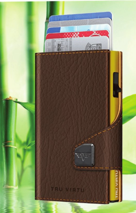 Vegan Bamboo peněženka TRU VIRTU CLICK & SLIDE - Brown bark/Gold