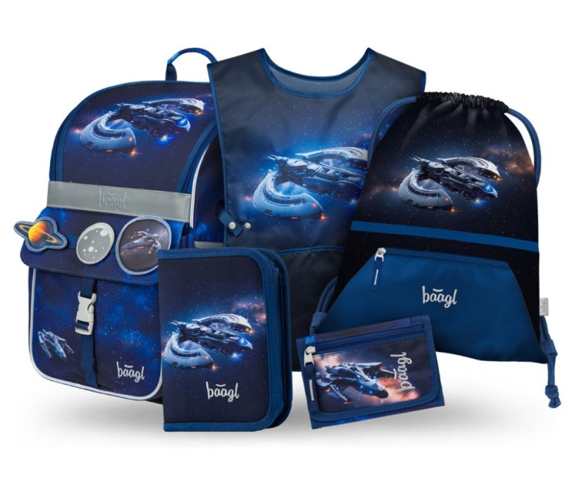 BAAGL SET 5 Zippy Vesmírná Loď: aktovka, penál, sáček, zástěra, peněženka - Baagl