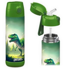 Detská termo fľaša z nerezovej ocele so slamkou JARLSON CHARLI Dinosaurus 500 ml