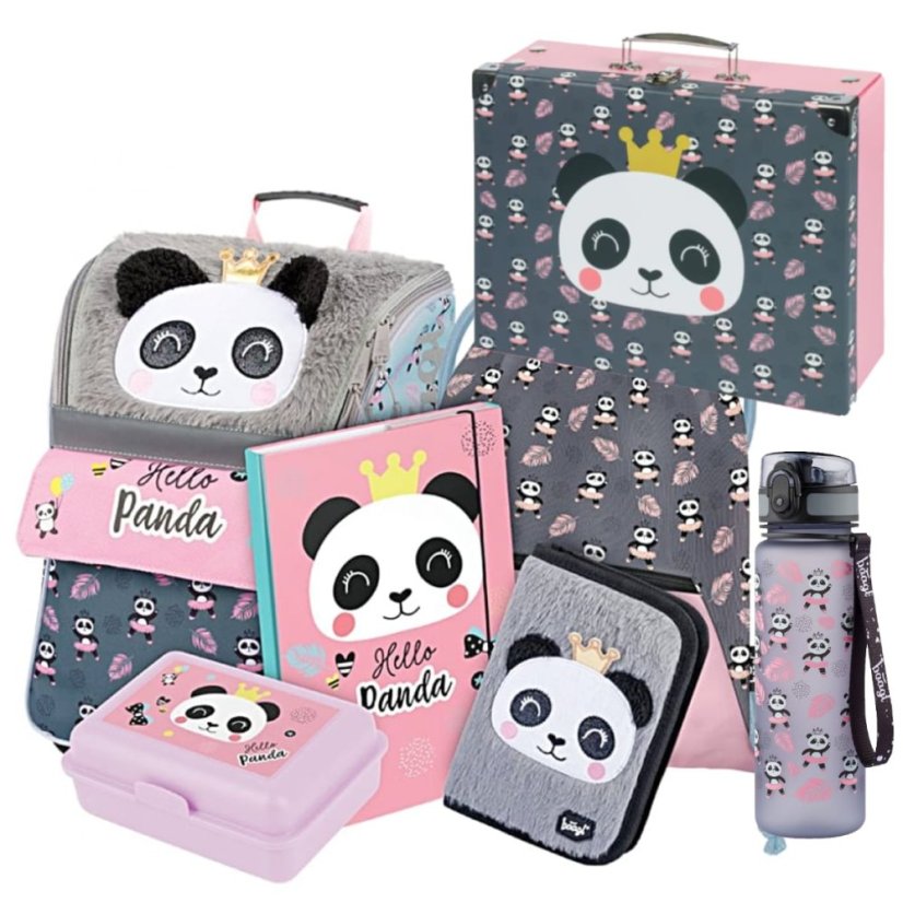 Školní aktovka v setu pro prvňáčky Baagl Zippy Panda - 7 dílů