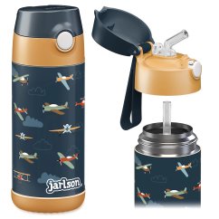 Detská termo fľaša z nerezovej ocele so slamkou JARLSON CHARLI Lietadlá 350 ml