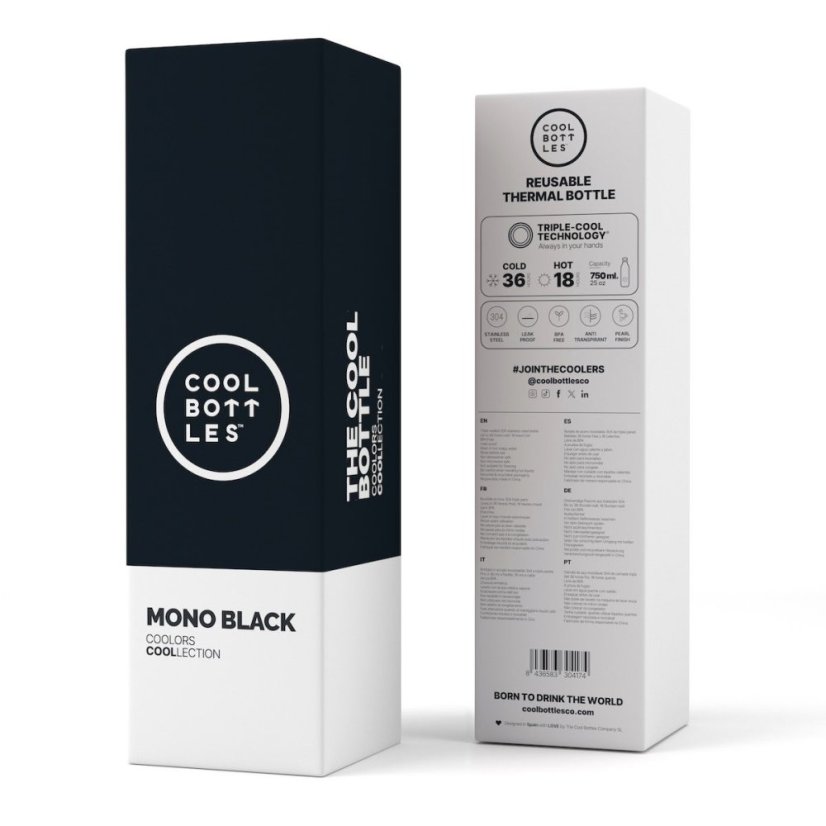 Nerezová termolahev COOL BOTTLES Mono Black třívrstvá 750 ml