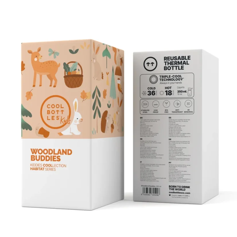 Dětská nerezová termoláhev COOL BOTTLES Kiddie Woodland Buddies 350 ml 3D