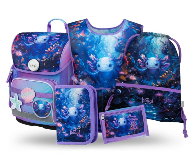 BAAGL SET 5 Ergo Axolotl: aktovka, penál, sáček, zástěra, peněženka - Baagl