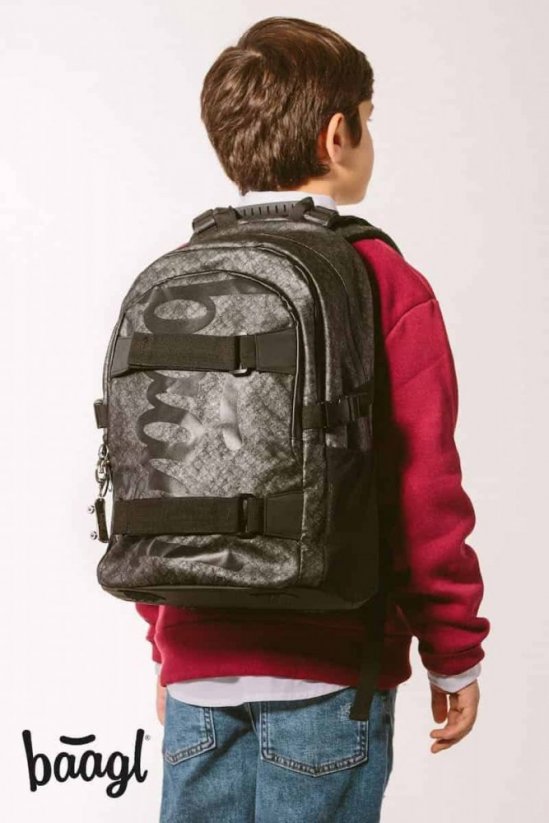 Školní batoh v setu Baagl skate Ash - 3 díly - Logo White