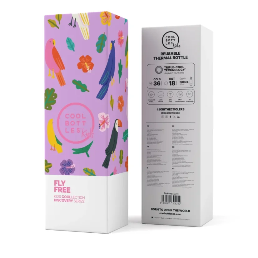 Dětská nerezová termolahev COOL BOTTLES Kids Fly Free třívrstvá 500 ml 3D