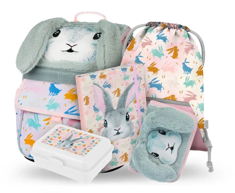 Školní aktovka v setu pro prvňáčky Baagl Zippy Bunny - 5 dílů