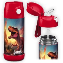 Detská termo fľaša z nerezovej ocele so slamkou JARLSON CHARLI Dinosaurus II 350 ml