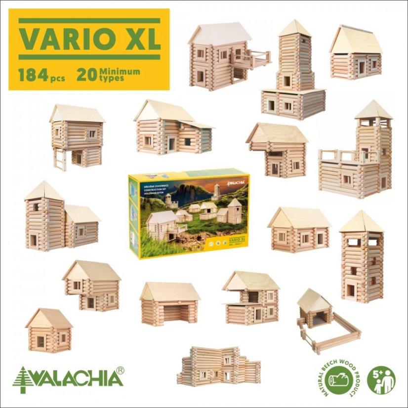 Dřevěná stavebnice Walachia Vario XL 184 dílů