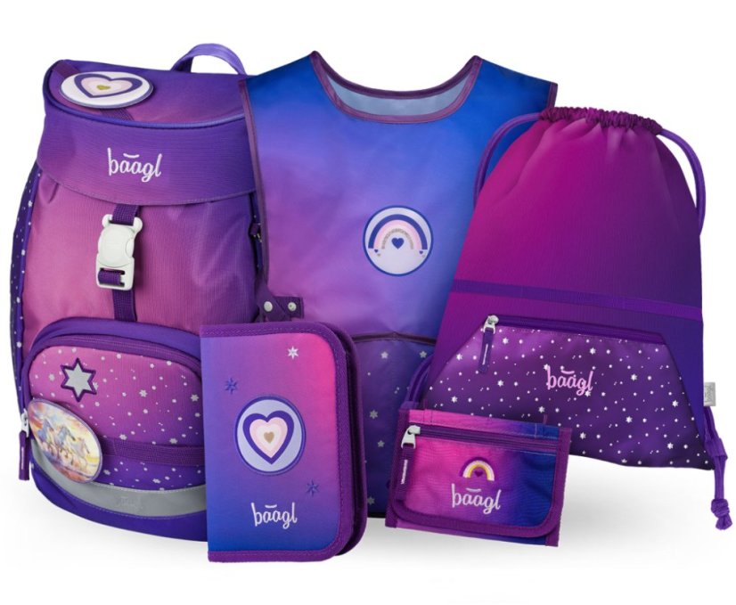 BAAGL SADA 5 Airy Kone Srdce: batoh, peračník, vrecko, zástera, peňaženka - Baagl