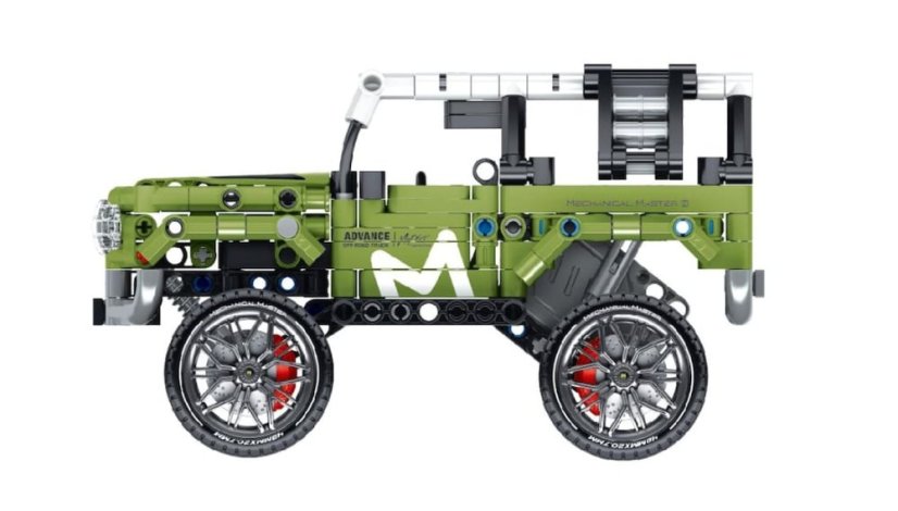 Stavebnice iM.MASTER terénní auto plast 474 dílků na zpětné natažení v krabici 31x23x6,5cm