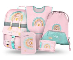 BAAGL SET 5 Zippy Duha růžový: aktovka, penál, sáček, zástěra, peněženka - Baagl