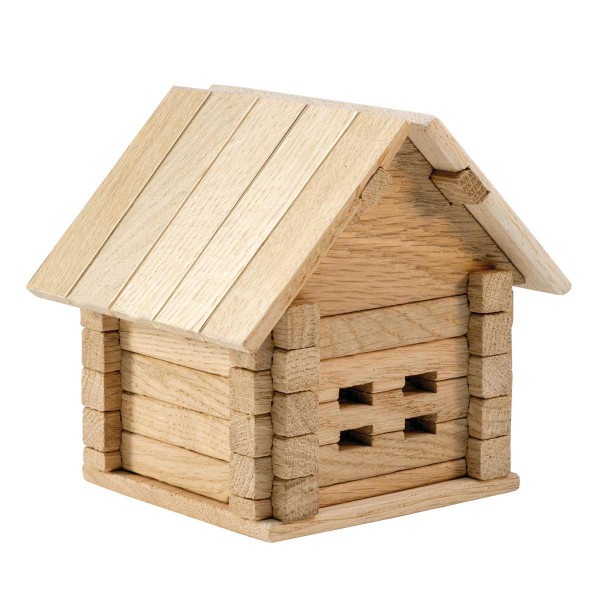 Stavebnice dřevěný dům 37 dílků v krabici 22x16,5x6cm - Teddies