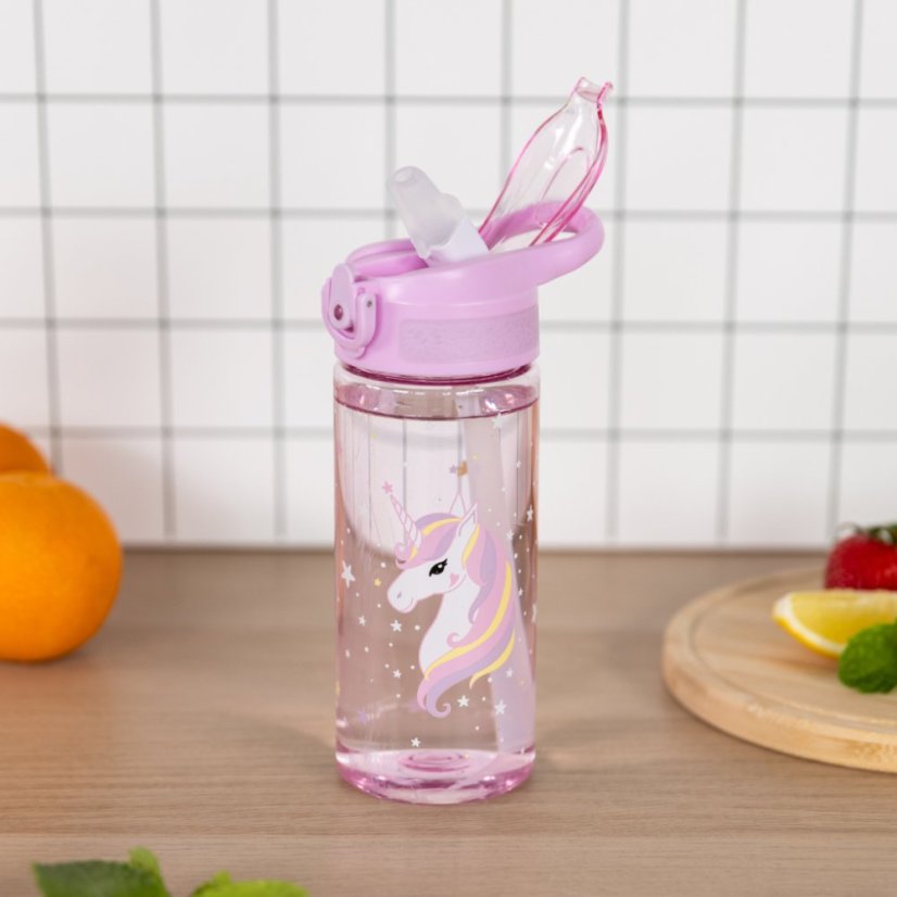 BAAGL Tritanová láhev na pití s brčkem Rainbow Unicorn 500 ml - Baagl
