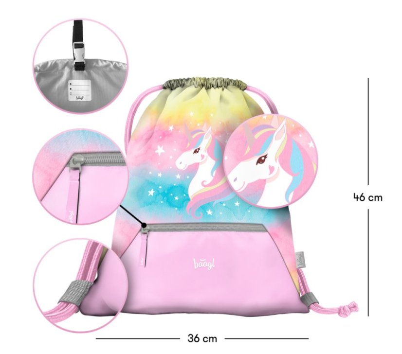BAAGL SET 3 Zippy plus Rainbow Unicorn: aktovka, penál, sáček - Baagl