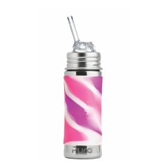 Nerezová fľaša na pitie Pura so slamkou 325 ml - ružovo-biela