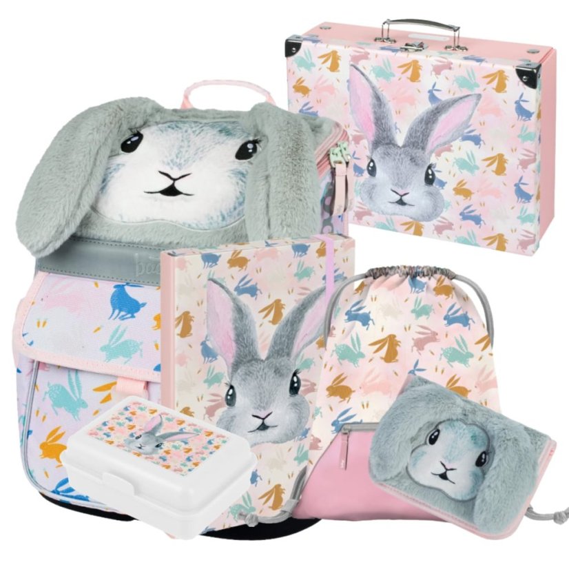 Školní aktovka v setu pro prvňáčky Baagl Zippy Bunny - 6 dílů
