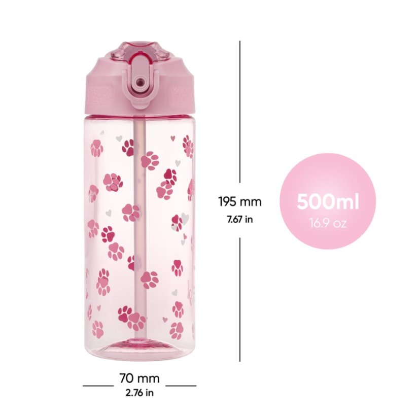 BAAGL Tritanová fľaša na nápoje so slamkou Labky, 500 ml - Baagl