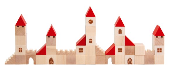 Stavebnice kostky 2,5cm dřevo městečko 100 dílků v krabici 29x19x6cm - Detoa