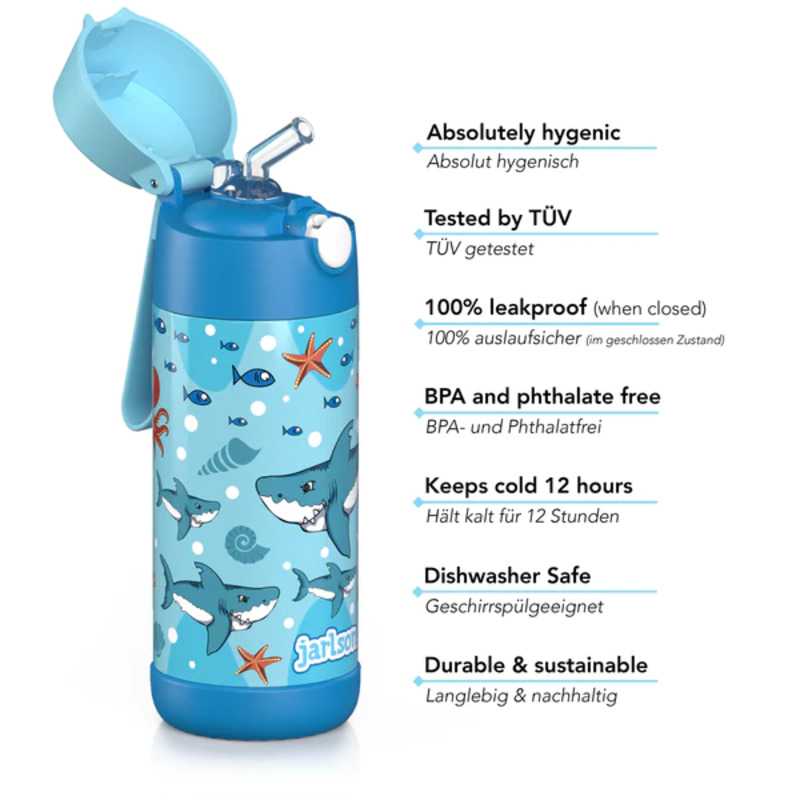 Dětská nerezová termoláhev s brčkem JARLSON CHARLI Žraloci 350 ml