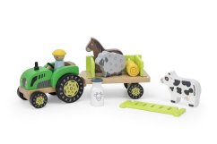 Dřevěný traktor se zvířátky Viga