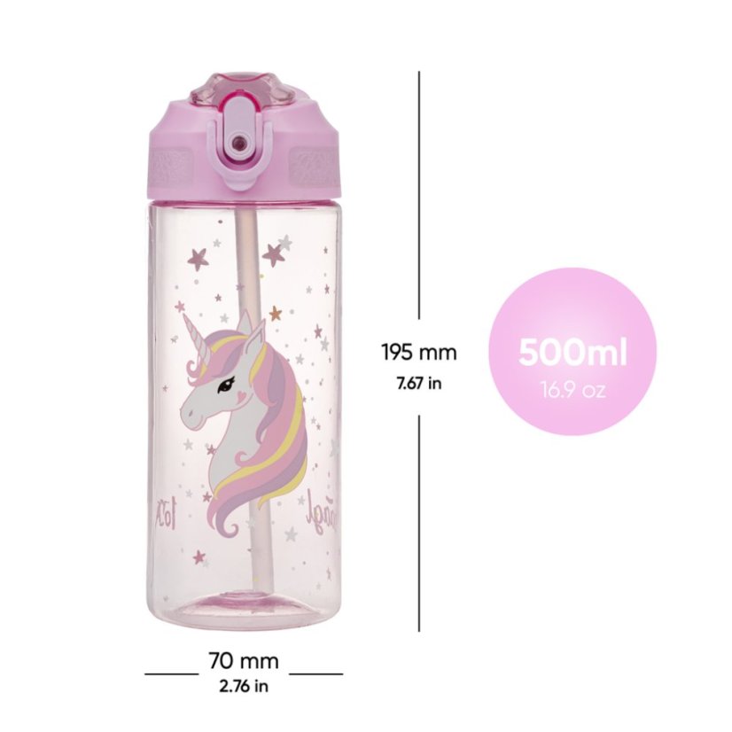 BAAGL Tritanová fľaša na nápoje so slamkou Rainbow Unicorn, 500 ml - Baagl