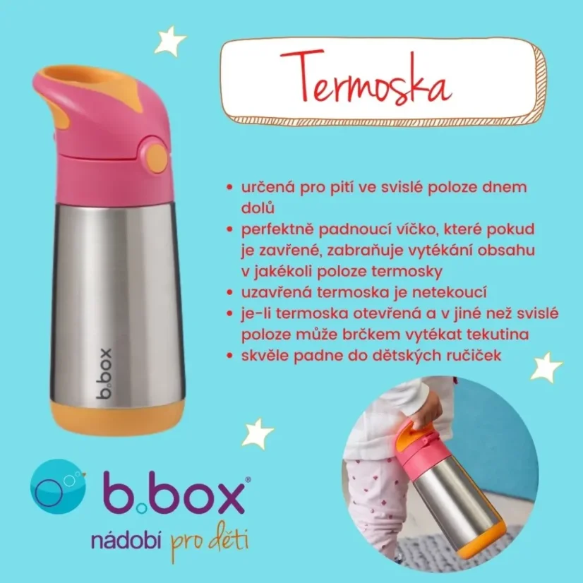 B.Box termoska na pití s brčkem 500 ml – Flamingo Fizz