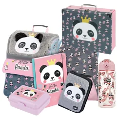 Školní aktovka v setu pro prvňáčky Baagl Zippy Panda - 7 dílů - láhev s brčkem